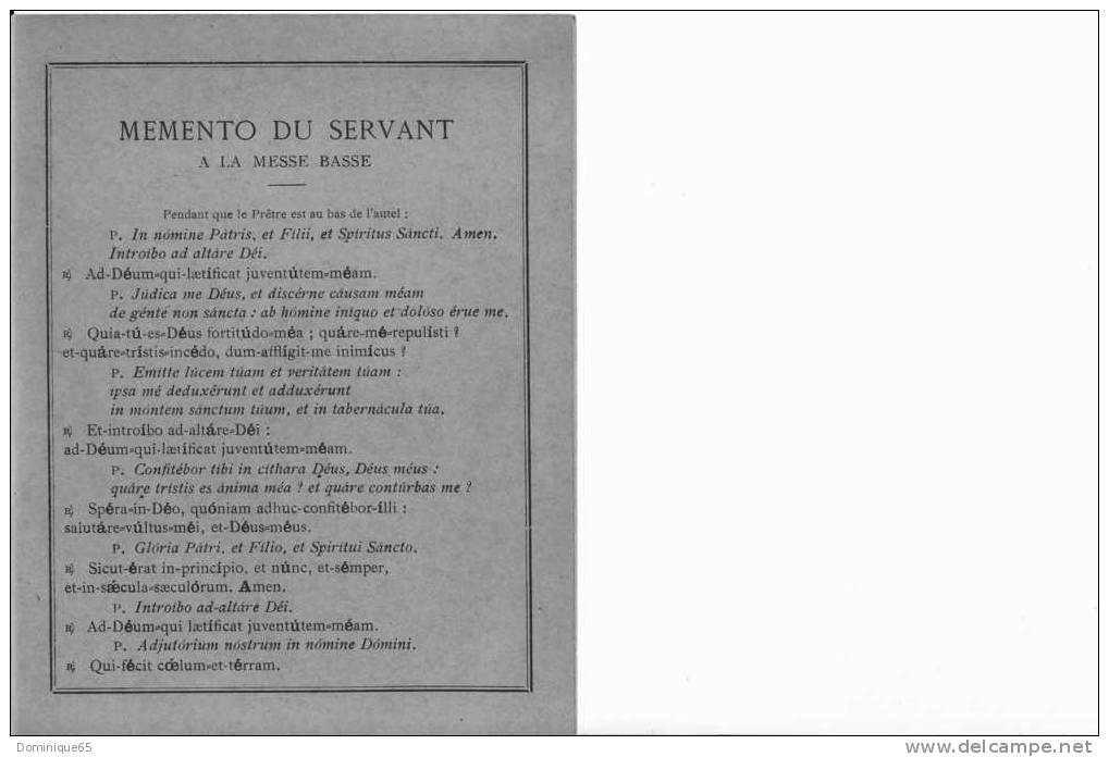 Memento Du Servant à La Messe Basse 1928 Librairies Duculot Tamines - Religión & Esoterismo