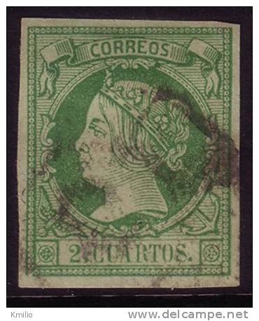 Edifil 51 Usado 2 Cuartos Verde De 1860 Catalogo 26 Eur - Usados