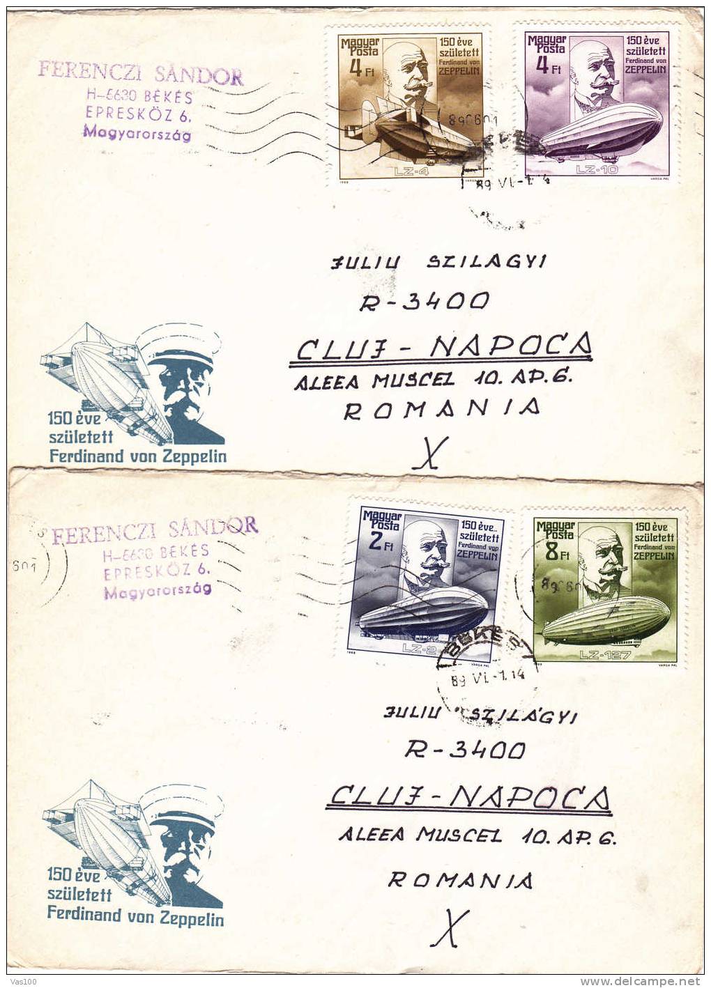 Dirigeable Zeppelin 2 Cover 1988 Sent To Mail  - Hungary - Zeppeline