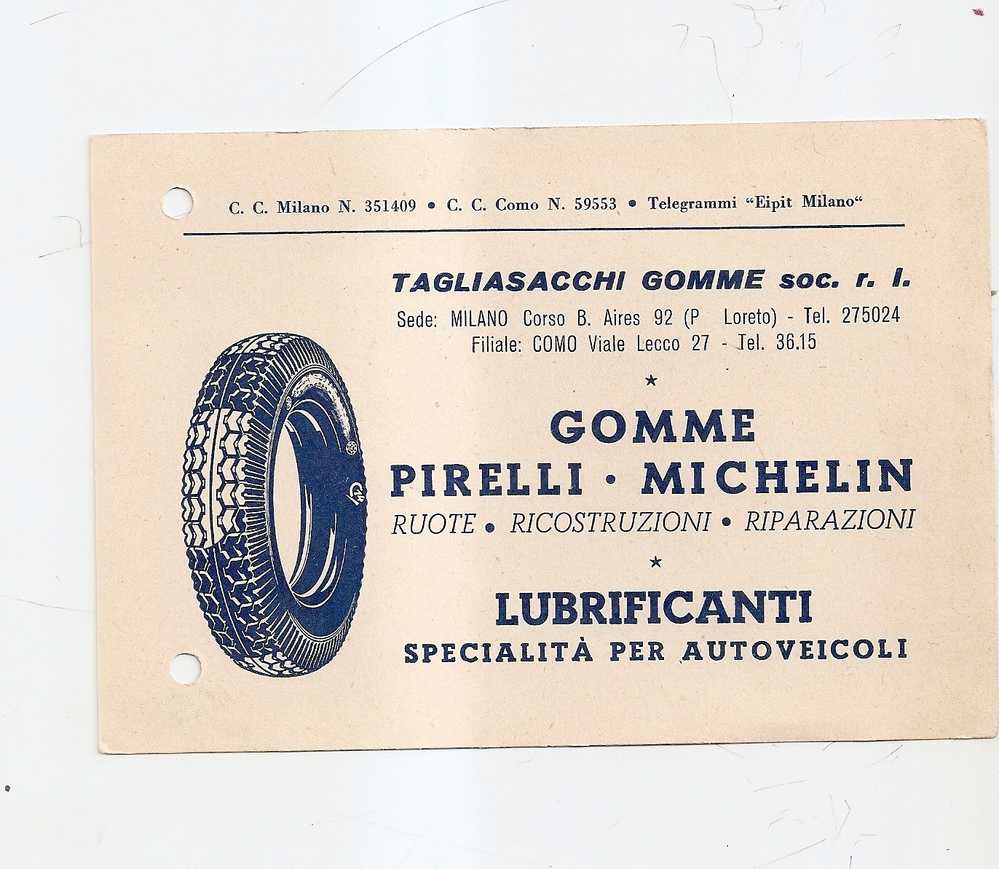 Cartolina Postale Commerciale Con Fori Da Archivio DITTA  TAGLIASACCHI GOMME DI COMO PIRELLI E MICHELIN - Altri & Non Classificati