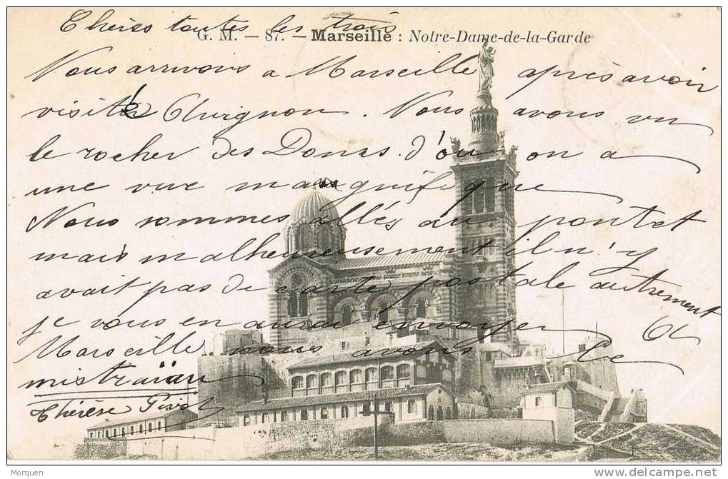 Postal MARSEILLE (Boches Du Rhone) Depart 1904. Notre Dame De La Garde - 1903-60 Säerin, Untergrund Schraffiert