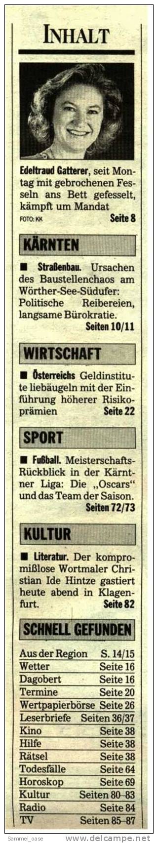 KLEINE  ZEITUNG Kärnten Klagenfurt  4.6. 1994  -  TV, Fussball , Kultur , Politik Und Interessante Berichte - Sonstige & Ohne Zuordnung