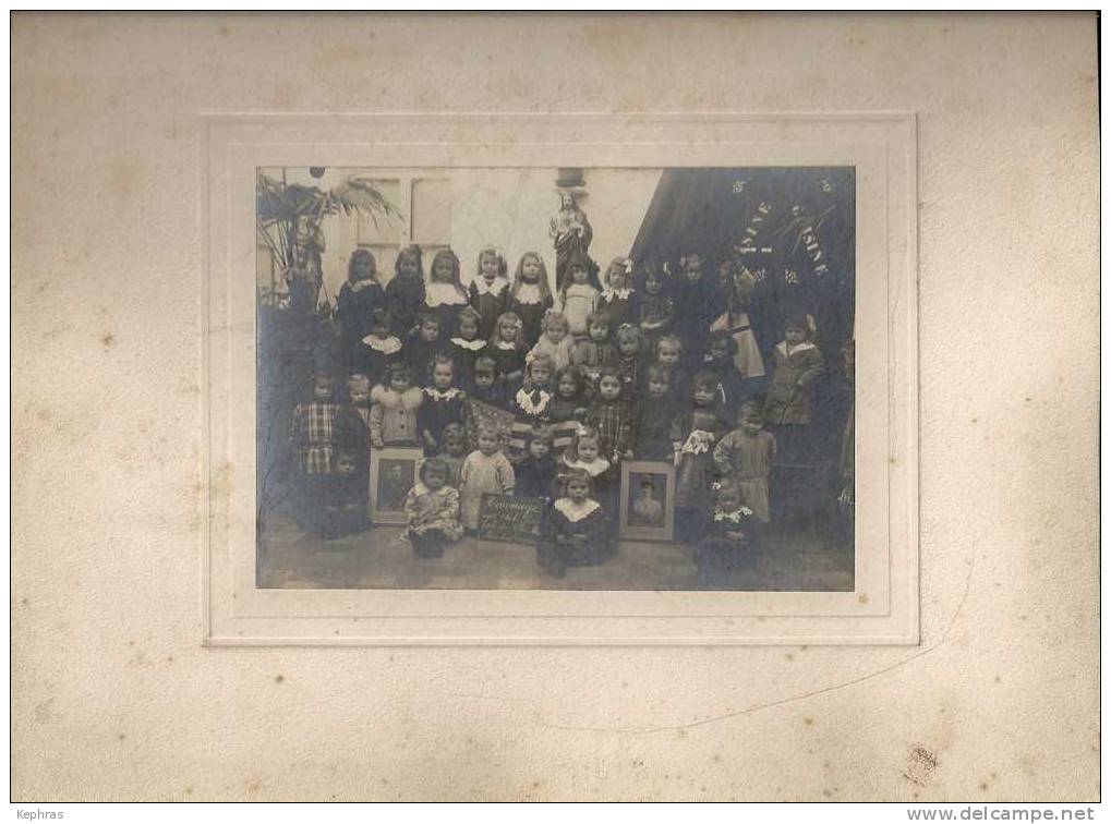 HOUDENG-GOEGNIES : Superbe Et RARE Photo Ecole Des Filles Vers 1919 Sur Carton D'origine - La Louviere