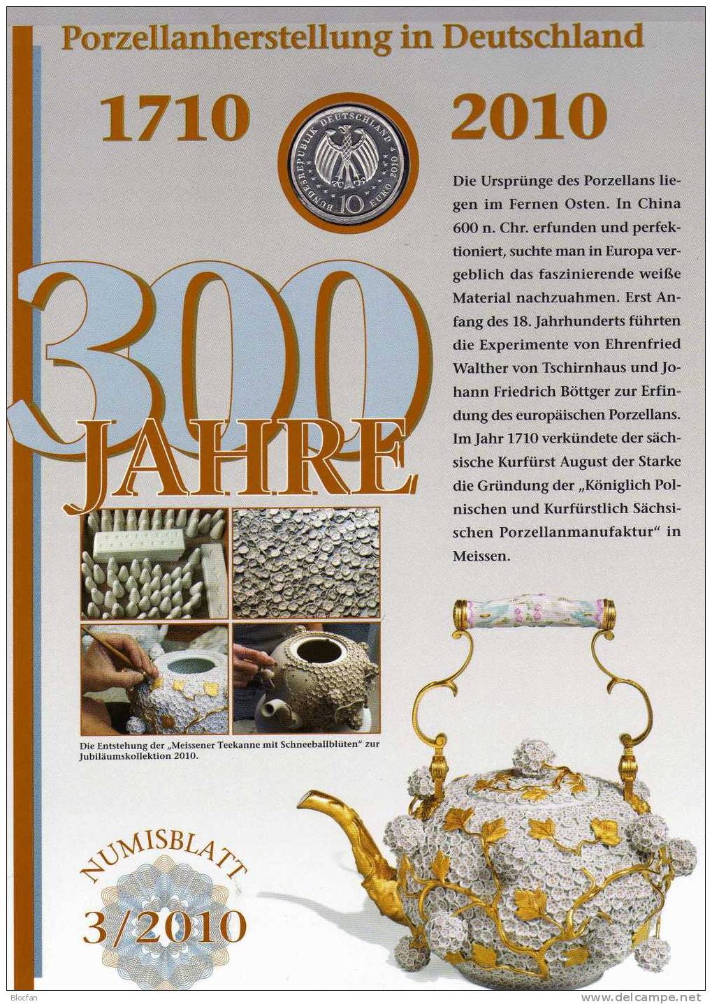300 Jahre Porzellan Deutschland Aus Numisblatt 3/2010 30€ König August Der Starke Mit Porzellanteller Coin Of Germany - Autres & Non Classés