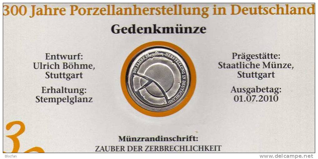 300 Jahre Porzellan Deutschland Aus Numisblatt 3/2010 30€ König August Der Starke Mit Porzellanteller Coin Of Germany - Autres & Non Classés