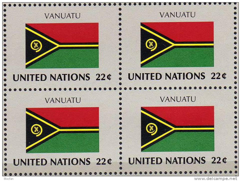 Flaggen VIII 1987 Vanuatu UNO New York 527+ 4-Block + Kleinbogen ** 16€ COMOROS, YEMEN, MONGOLIA, VANUATU - Stamps