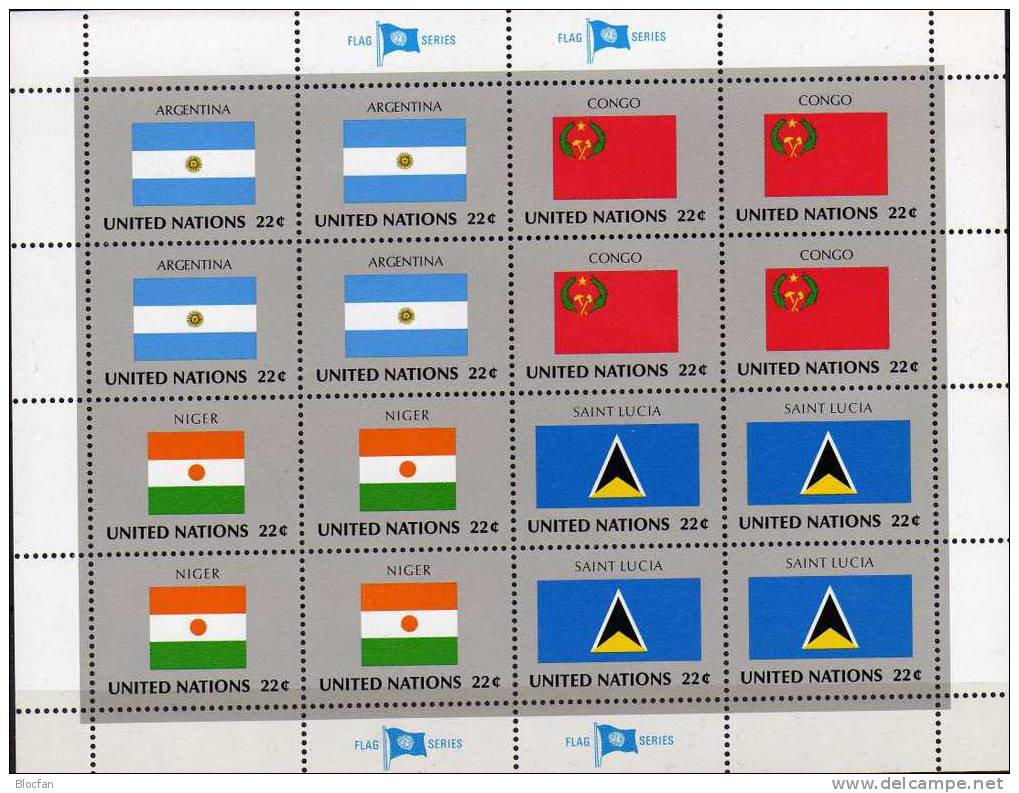 Flaggen VIII 1987 Niger UNO New York 534+ 4-Block + Kleinbogen ** 16€ ARGENTINA, NIGER, CONGO, SAINT LUCIA - Stamps