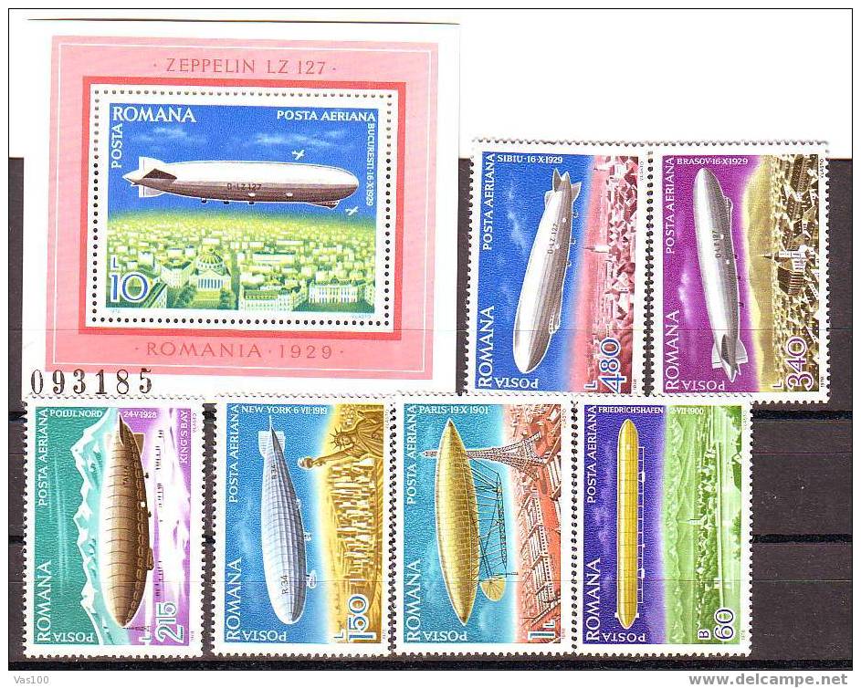 Romania 1978 Sheet Zeppelins LZ 127+ Full Set,Mi 3499/04, Block 148,MNH,OG. - Zeppeline