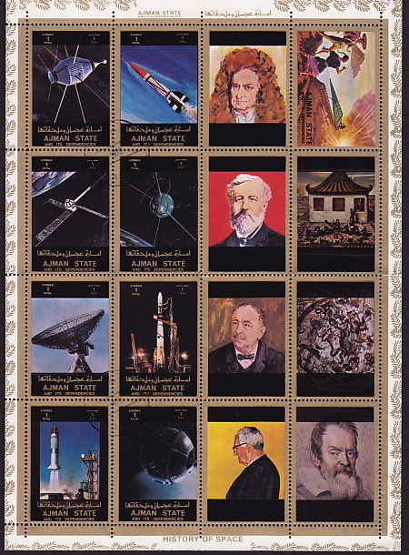 AJMAN 1973   Satellites And Rockets  Sheet Of 8 + 8 Labels  Michel 2781-88  Used - Adschman