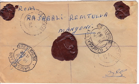 KUT  1952   Registered Letter  From Manyoni To Dar Es Salaam  Manuscript Registration Label - Kenya, Ouganda & Tanganyika