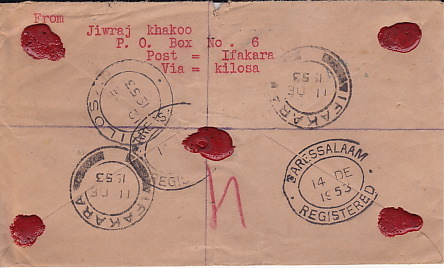 KUT  1954   Registered   Letter  From Ifakara  (Tanganyika)  To Dar Es Salaam - Kenya, Uganda & Tanganyika