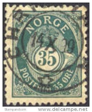 Norway #56a Used 35o Dark Blue Green Post Horn From 1895 - Gebruikt