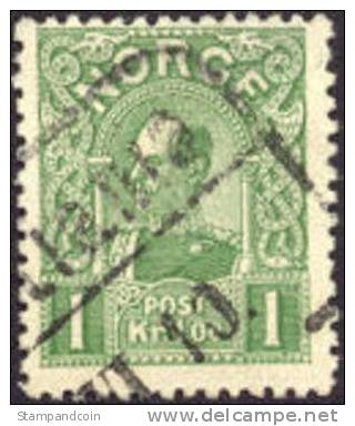 Norway #67 Used 1k Green Die B From 1909-10 - Oblitérés