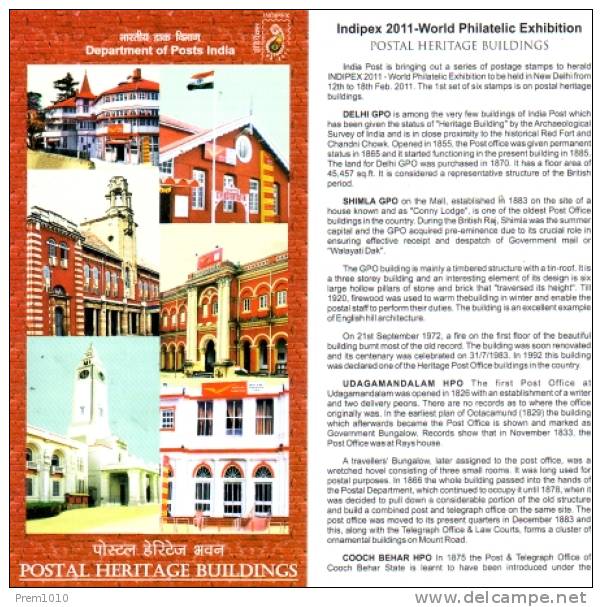 INDIA-2010 HERITAGE POST OFFICE BUILDINGS- MNH S/S+ BROCHURE - Nuovi