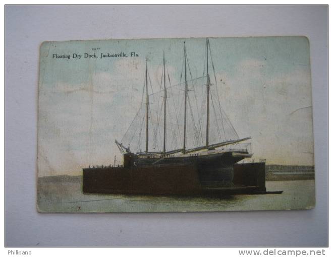 Jacksonville  FL     Floating Dry Dock  1909 Cancel  Crease Left Side - Jacksonville