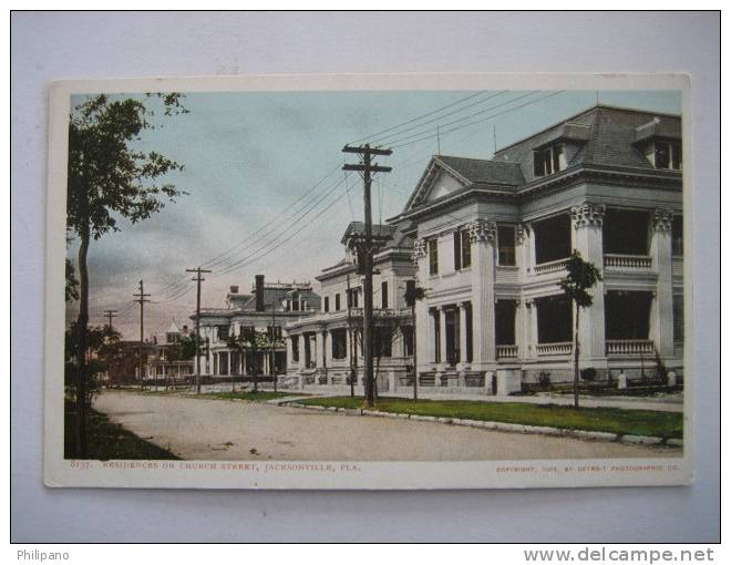 Jacksonville  FL    Residences On Church Street--- Detroit Publisher 1904 Undiveded Back - Jacksonville