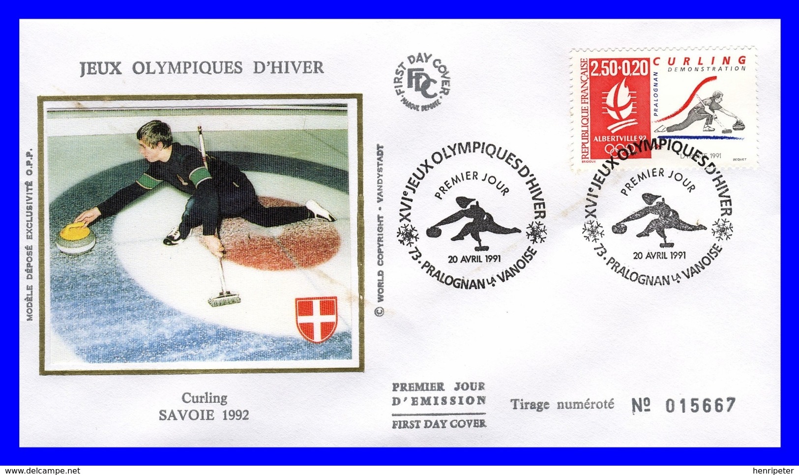 2680 (Yvert) Sur FDC - Albertville 92. Jeux Olympiques D´hiver Curling-démonstration - France 1991 - 1990-1999