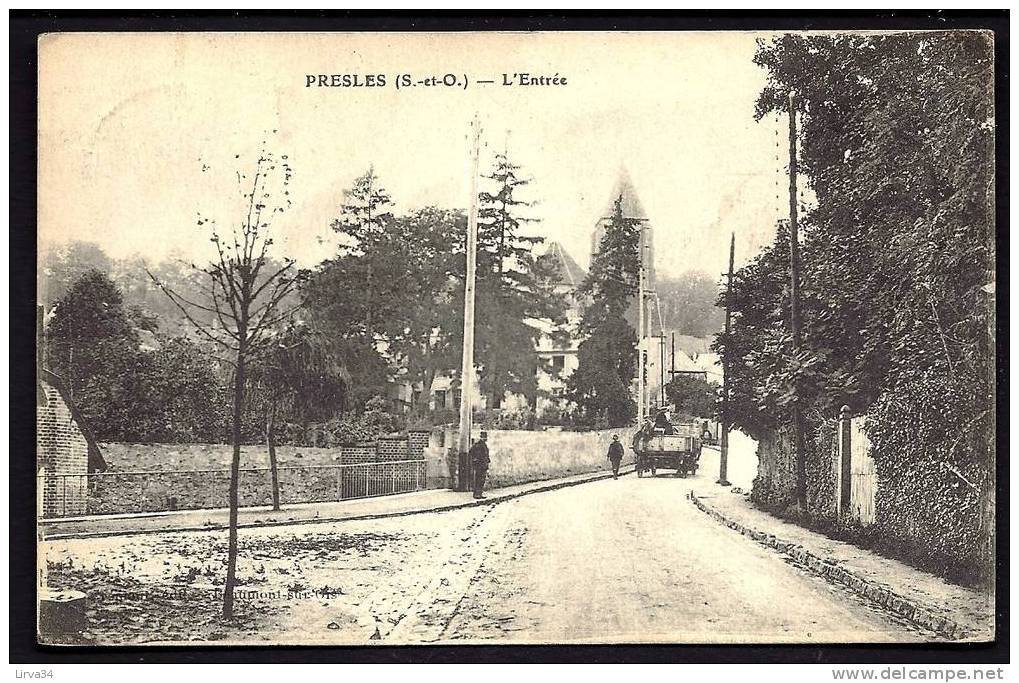 CPA  ANCIENNE- FRANCE- PRESLES (95)- L'ENTREE DU BOURG- BELLE ANIMATION- ATTELAGE AGRICOLE - Presles