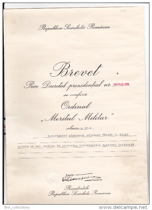 Romania "Military Merit Order 2rd Class, RSR" - Roumanie "Ordre Du Mérite Militaire Classe 2, RSR" - With Box And Award - Other & Unclassified