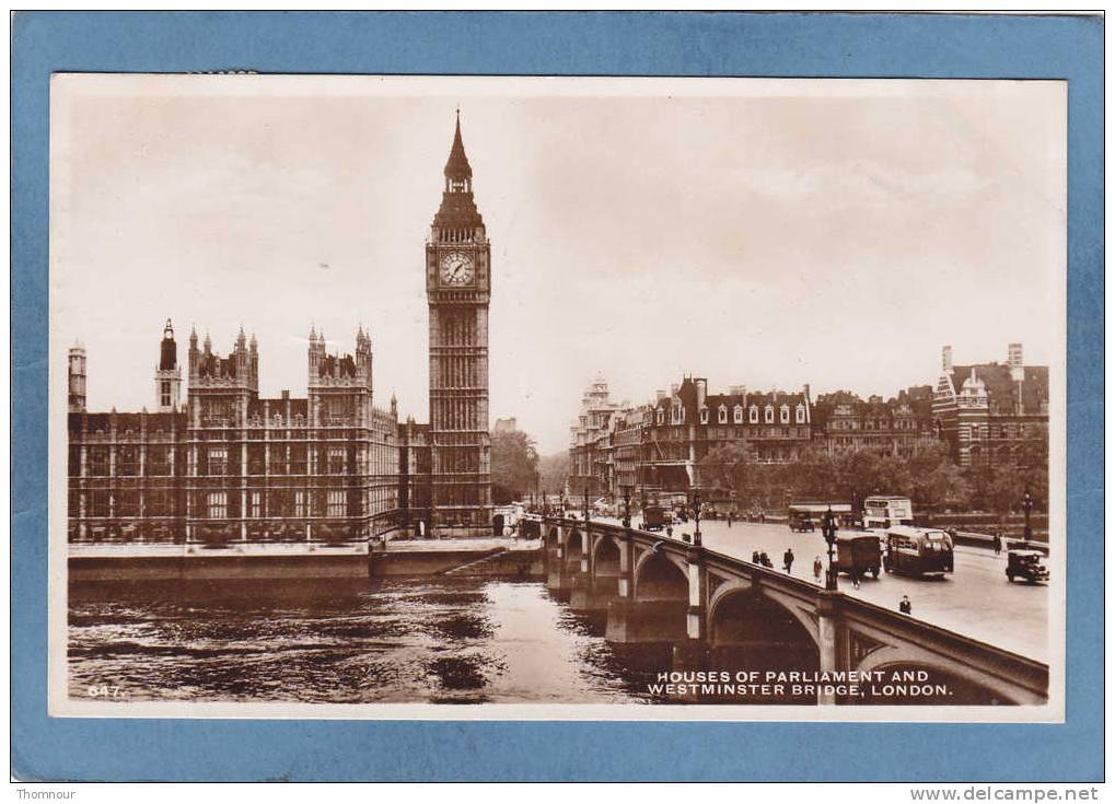 LONDON  -  HOUSES OF PARLIAMENT AND  WESTMINSTER  BRIDGE -  1950  -  BELLE CARTE  PHOTO ANIMEE  - - Houses Of Parliament