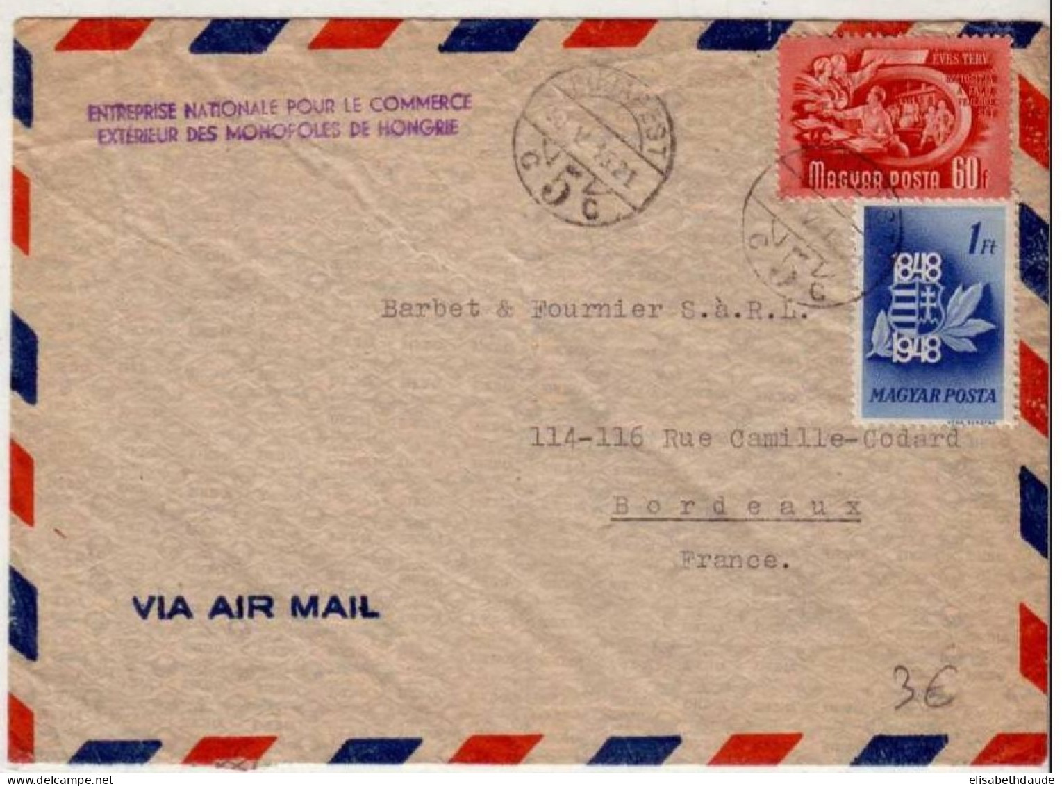 HONGRIE - LETTRE POSTE AERIENNE De BUDAPEST Pour BORDEAUX (GIRONDE) - 1950 - - Briefe U. Dokumente
