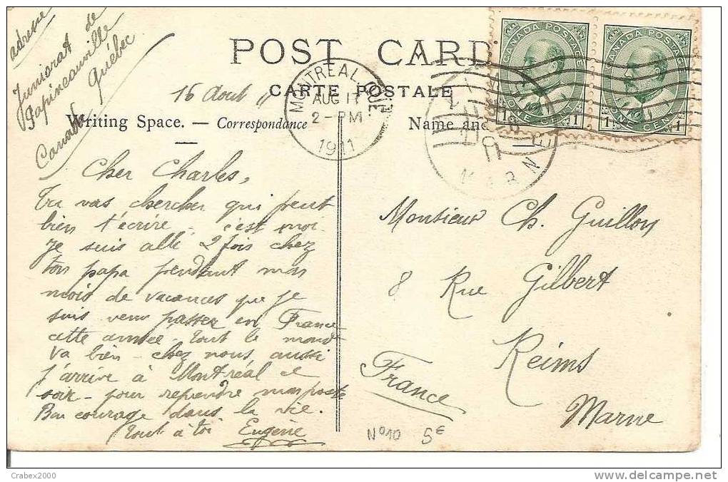 N° Y&t      CP       MONTREAL    Vers   FRANCE   Le 13 AOUT1911 - Lettres & Documents