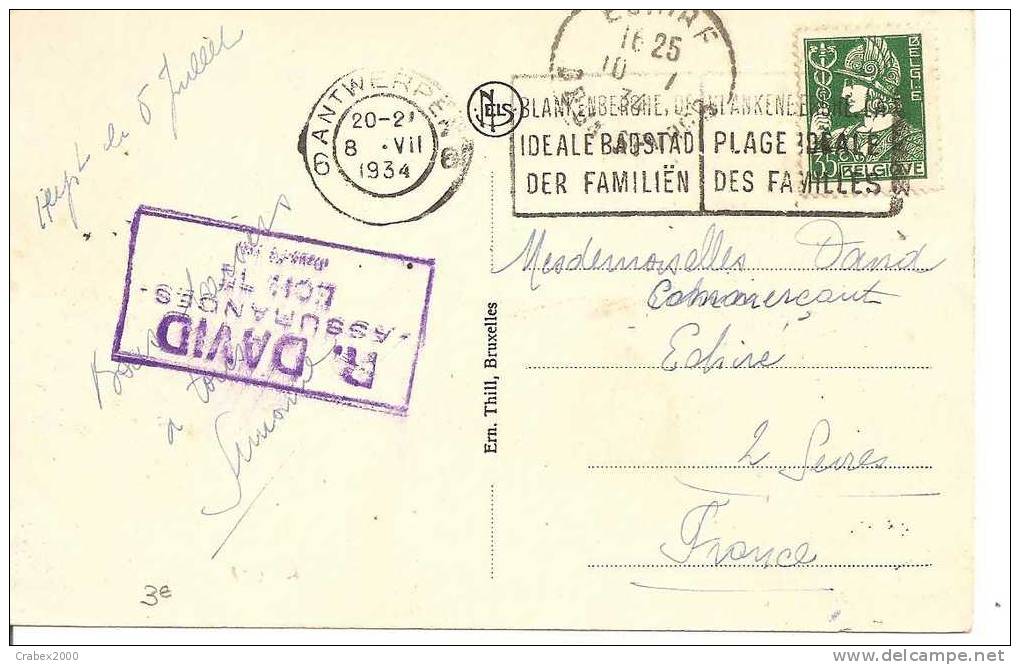 N° Y&t     CP      ANTWERPER    Vers   FRANCE   Le 08 JUILLET1934 - Covers & Documents