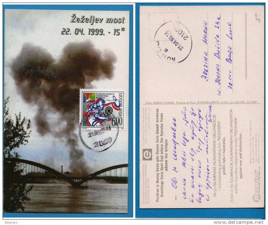 A-42 JUGOSLAVIA NATO BOMBARDA TARGET PONTI  POSTAL CARD INTERESSANTE - Lettres & Documents