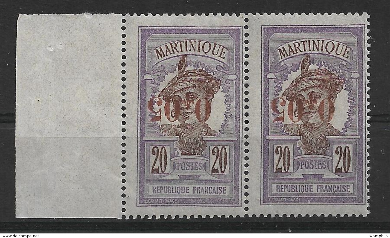 Martinique N° 106a** Variété Surcharge Renversée Une Paire Cote 260€. - Nuovi