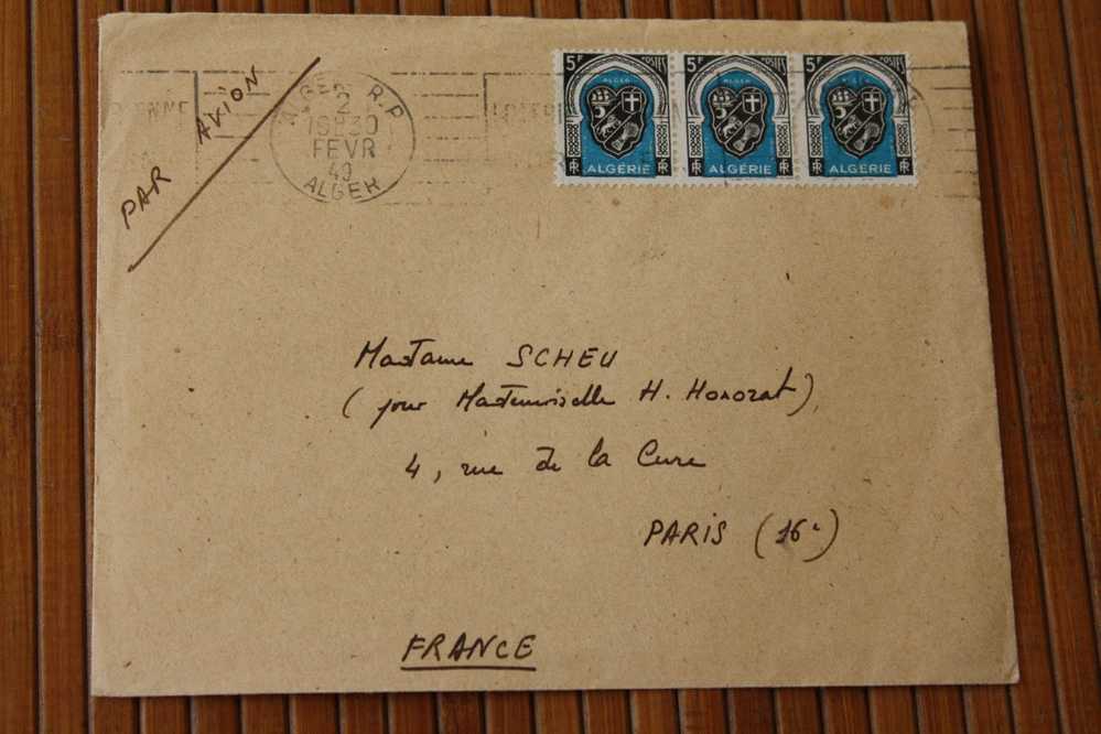 LETTRE COVER De ALGER RP  ALGERIE FRANCAISE EX COLONIE FLAMME  KRAG 1949 PAR AVION + COURRIER INTERIEUR - Covers & Documents