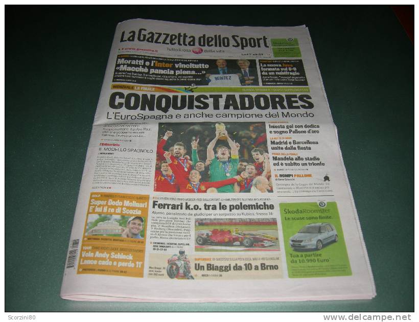 La Gazzetta Dello Sport 2010 - 12 Luglio SPAGNA ESPANA Mondiale - Conquistadores - Sports