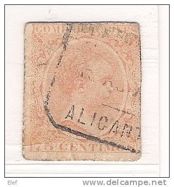 Espana / Espagne , 1889, Alfonso XIII, Yvert N° 208, 75 C Orange Obl Cachet RECTANGULAIRE D' ALICANTE - Usados