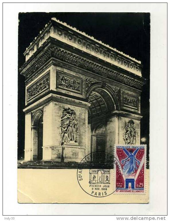 - FRANCE . C.M. 1er JOUR 50e ANNIVERSAIRE DE L'ARMISTICE . CACHET PARIS 9/11/68 - 1. Weltkrieg