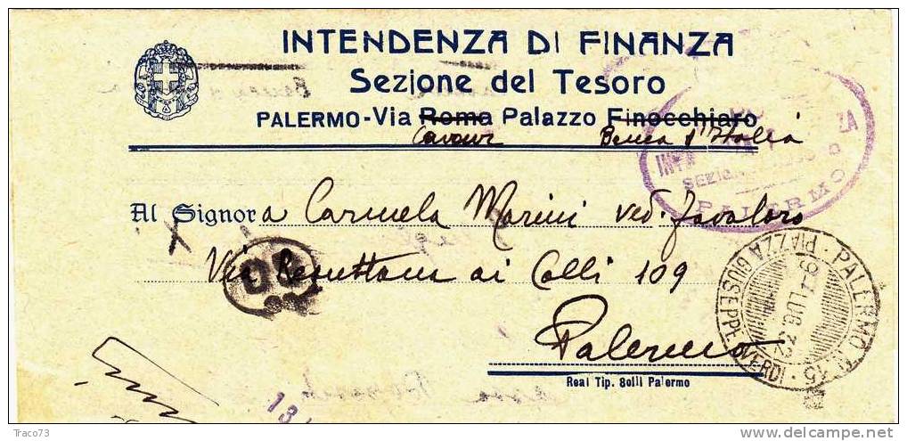 Franchigia / Palermo -Città  - Intendenza Di Finanza - 09.07.1932 - Franchise