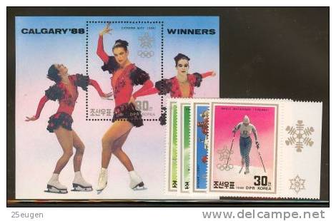 NORTH KOREA O.G. CALGARY SET +  MS  MNH - Invierno 1988: Calgary