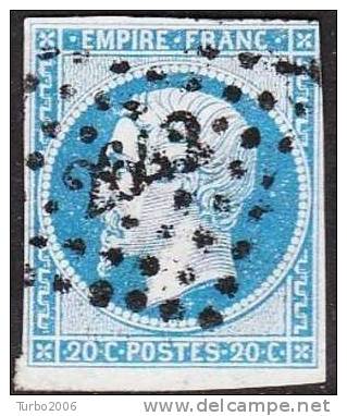 France 1853-60 Napoléon III Empire Franc. Obliteration Losanges Petit Chiffres 2642 Sur 20 Centimes Bleu Yvert Nr. 14 A - 1853-1860 Napoléon III
