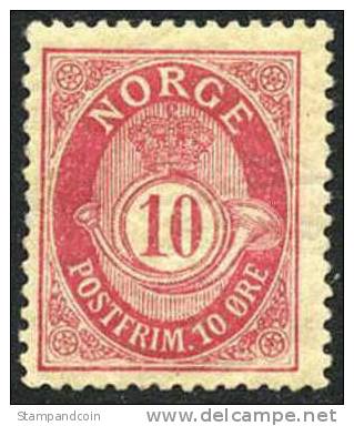 Norway #51d Mint Hinged 10o Scarce Rose Post Horn From 1894 - Neufs