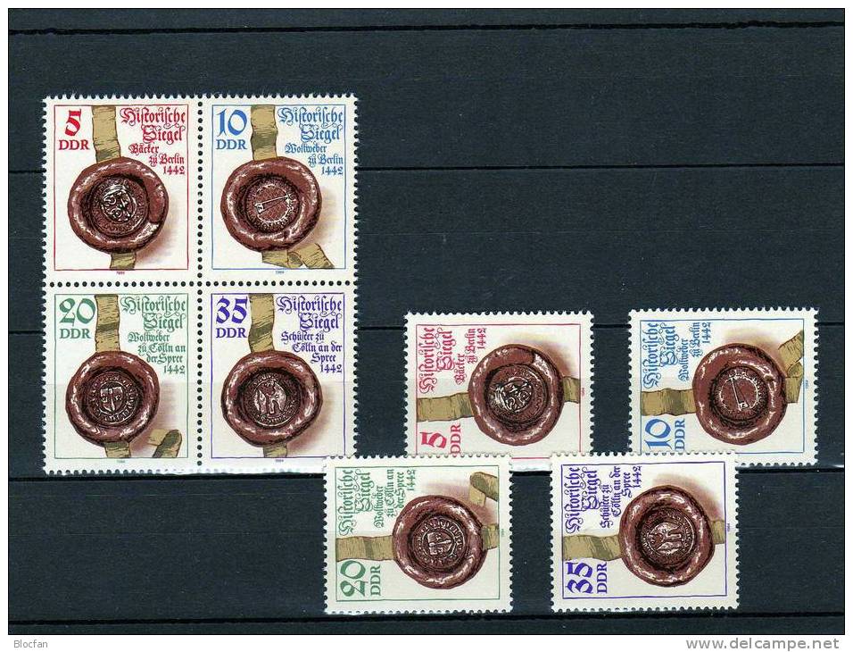 4 - Block ** Berufs -Siegel Von Berlin : Historische Siegel I DDR 2884/7 + VB + 16ZD 86€ Bäcker, Wollweber, Schuster - Se-Tenant