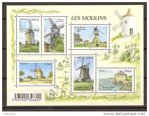 MOULINS / FRANCE 2010 / BLOC De 6 Timbres Neuf** (façiale 3.36 Euros) Yt 4485/4490 Cote 2019 = 11.00 - Mühlen