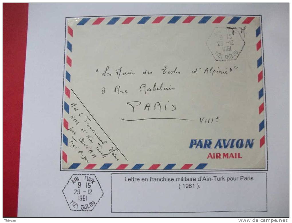 Algérie. Lettre FM Ain Turk / Tizi Ouzzou 1961 ( Agence Postale De SAS ) - Briefe U. Dokumente