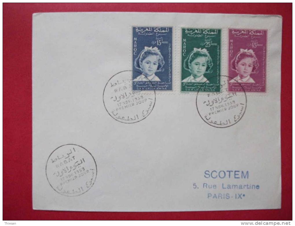 Maroc Lettre Rabat 17 11 1959 1er Jour SEMAINE ENFANCE PRINCESSE - Lettres & Documents