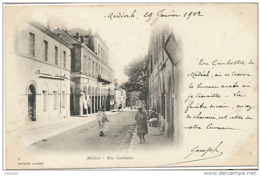 Medeah No 4 Rue Gambetta Geiser Alger Timbrée 1902 - Medea