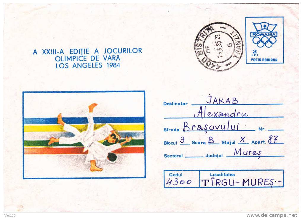 ROMANIA 1984 JUDO Individuel Olympic Games Los Angeles Entier Postaux,stationery Cover. - Judo