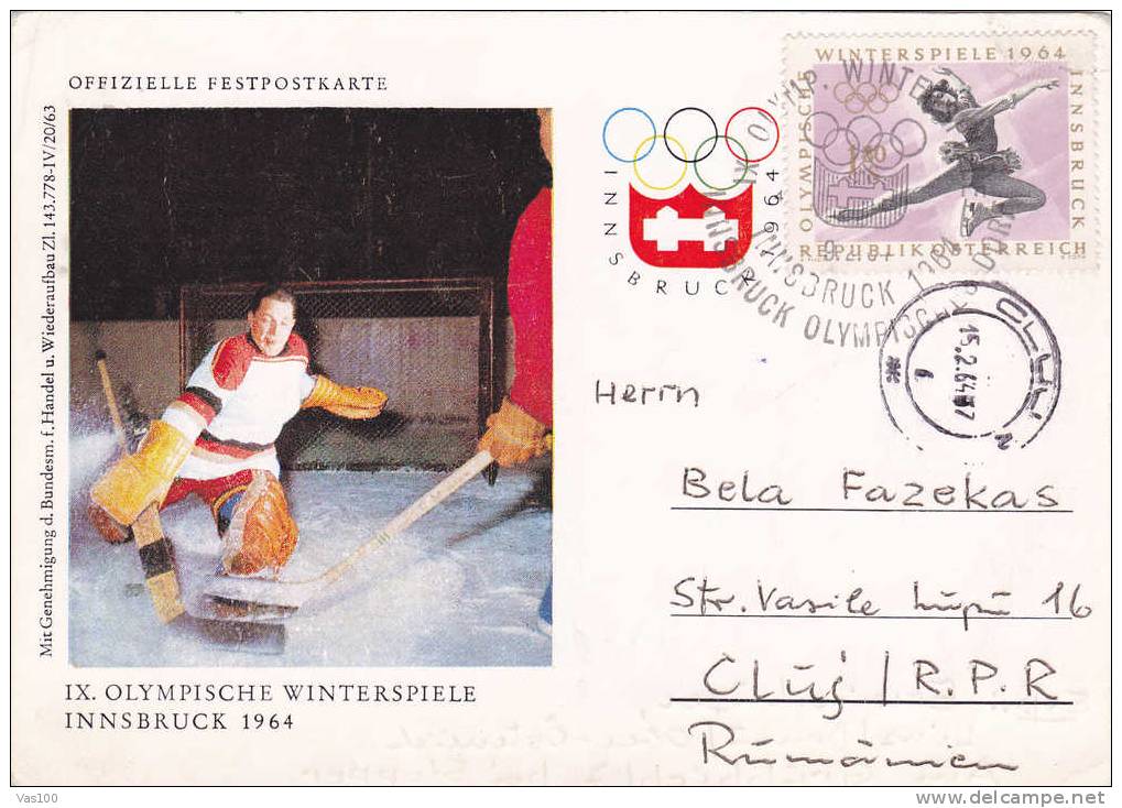 Winter Games Innsbruk 1964 POST CARD Hockey Austria Sent To Mail!! - Hockey (sur Glace)