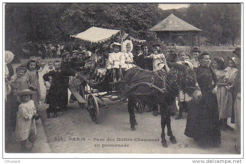 Carte Postale Ancienne Paris - Parc Des Buttes Chaumont. En Promenade - Attelane à Ane - Arrondissement: 19