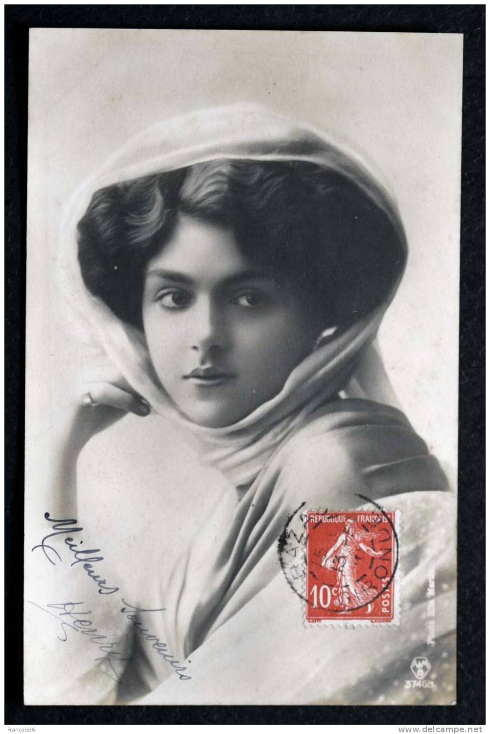 Portrait Belle Femme Beauté Photo De Rita Martin - Coiffure Crantée Coiffe Foulard - Dos écrit 1910 - Sosie Rachel Weisz - Artiesten