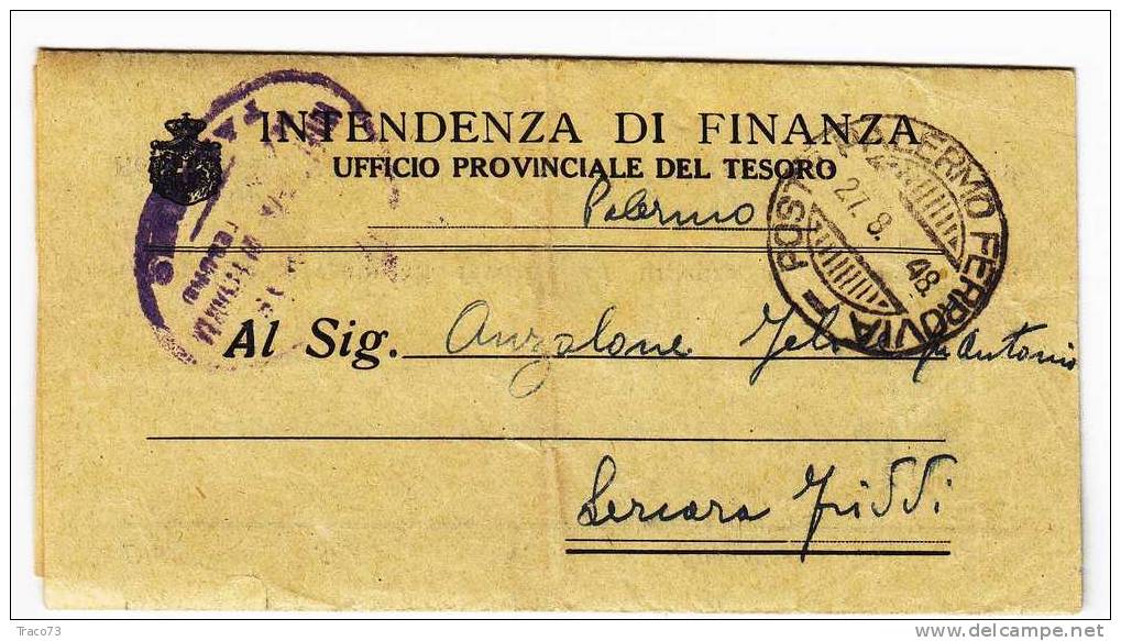 Franchigia / Palermo - Lercara Friddi  - Intendenza Di Finanza "Luogotenenza"  -  27.08.1948 - Franchise