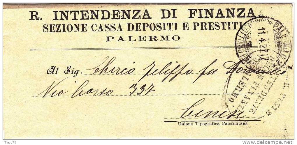 Franchigia / Palermo - Cinisi  - Intendenza Di Finanza  -  11.04.1927 - Zonder Portkosten