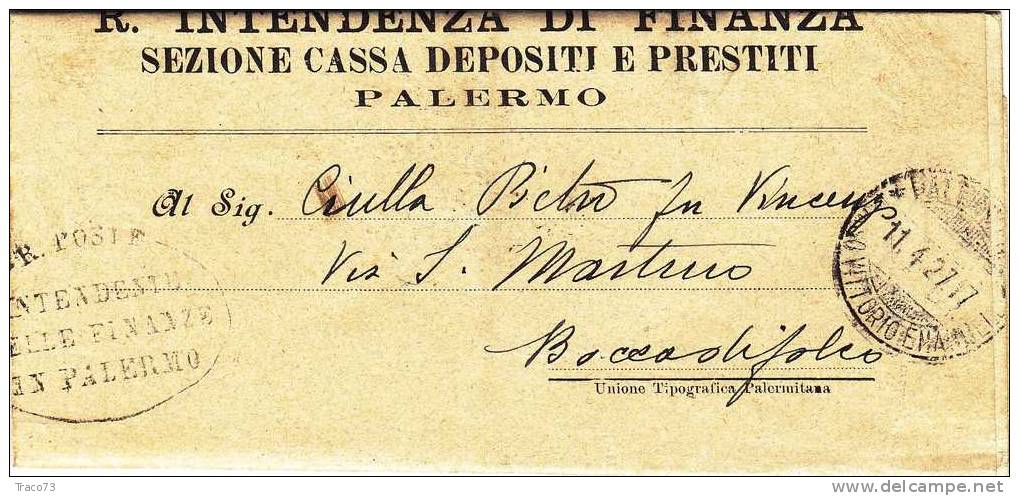 Franchigia / Palermo - Boccadifalco  - Intendenza Di Finanza  -  11.04.1927 - Franchise