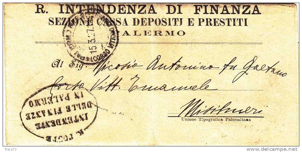Franchigia / Palermo - Misilmeri  - Intendenza Di Finanza  -  15.03.1927 - Franchise